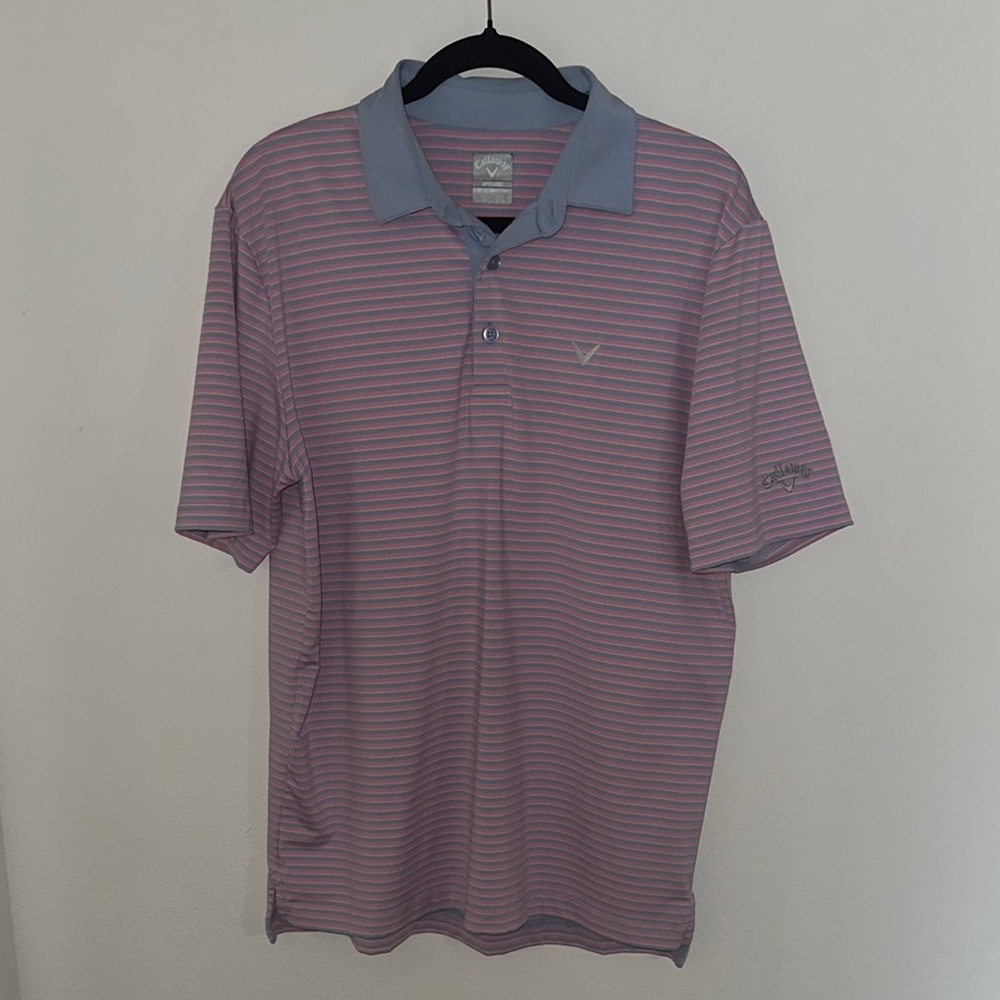 Callaway Pink and Blue Striped Polo Shirt